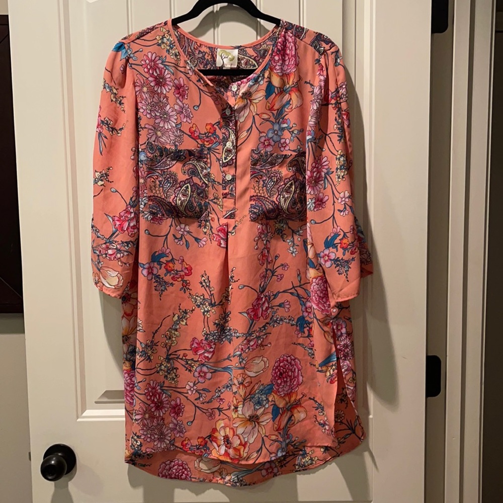 Fig and Flower Floral Tunic in Coral and Multicolor